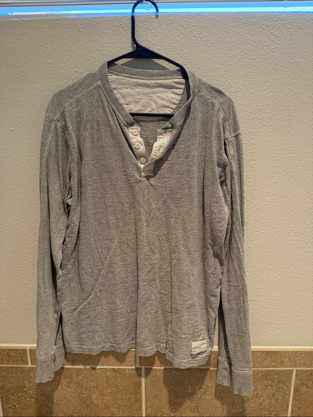 American Eagle Light Gray Henley Shirt with Button Placket